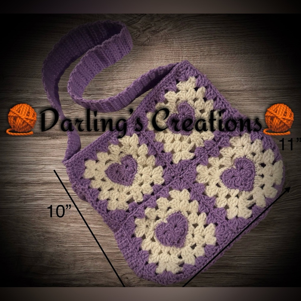 Crochet Handmade Granny Square Heart Bag